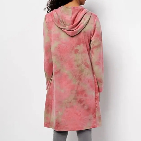 LOGO Lounge by Lori Goldstein - Tie-Dye VNeck Hoodie Hi-Low Hem - Pink - Picture 2 of 11